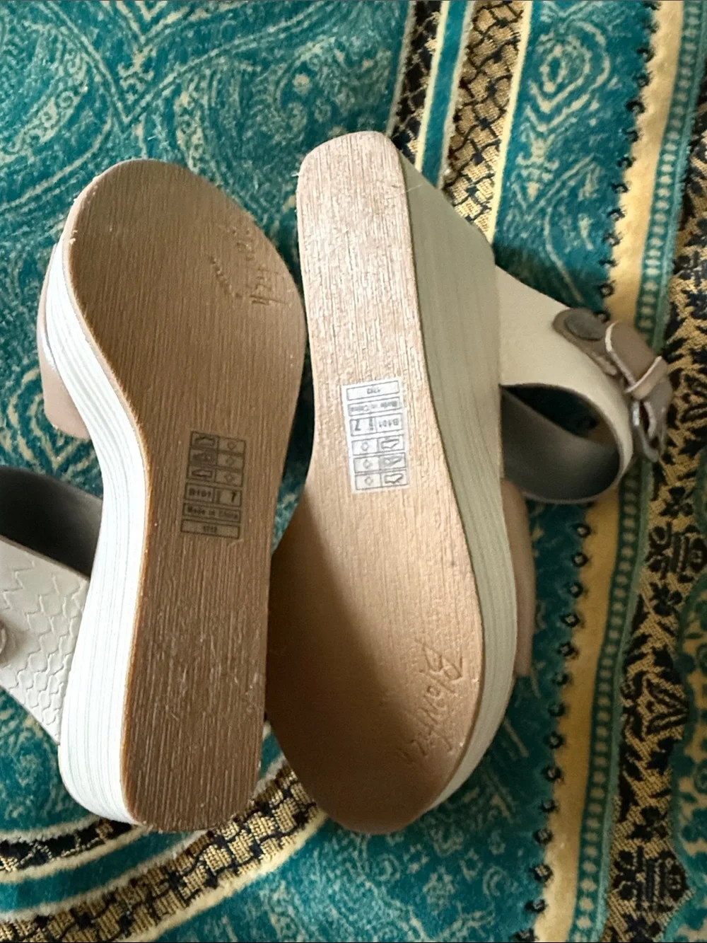Blowfish Taupe and Light Taupe Double Strap Wedge Sandals